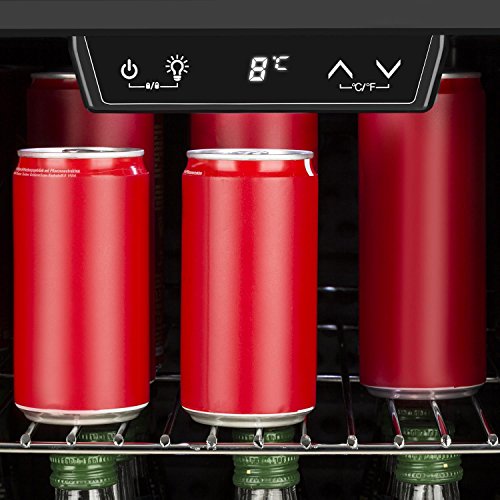 Klarstein Beersafe XL - Minibar, Nevera para bebidas, Refrigerador, Silencioso, Puerta de cristal, Iluminación LED, Acero inoxidable, Clase A+, 48 x 129 x 60 cm, Volumen 201 L, Negro