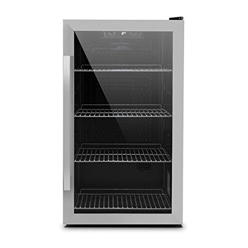 Klarstein Beersafe XL - Minibar, Nevera para bebidas, Refrigerador, Silencioso, Puerta de cristal, Iluminación LED, Acero inoxidable, Clase A+, 48 x 85 x 60 cm, Volumen 124 L, Negro