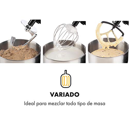 Klarstein Bella Elegance - Robot de cocina, Potencia 1300W/1,7PS, 6 niveles, Función pulso, Sistema de amasado planetario, 5 L, Cuenco acero inoxidable, Inclinación, Bloqueo de seguridad, Negro