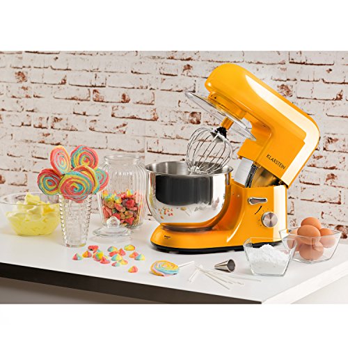 Klarstein Bella Orangina - Robot de Cocina, Batidora, Amasadora, 1200 W, 5,2 litros, 1,6 PS, Batido planetario, 6 Niveles de Velocidad, Recipiente de Acero Inoxidable, Naranja