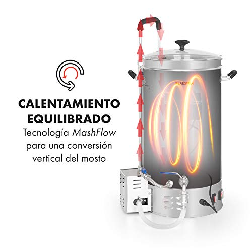 Klarstein Brauheld Pro caldero de mosto - olla de cocción de cerveza, 30 litros, 100-2500 W, MemoryBrew: 11 pasos programables, temporizador: 1-99 min, de 30 a 100 °C, Acero inoxidables 304