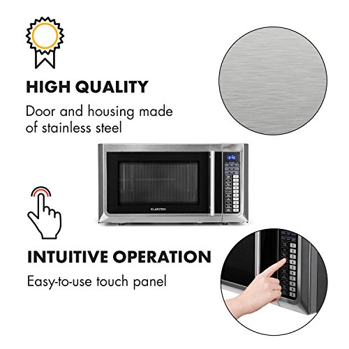 Klarstein Brilliance Pro 43 - Microondas 1500 W, Función grill 1250 W, Convección 2150 W, 43 L de volumen, 9 programas, Panel táctil, 20 kg, Incluye accesorios, Acero inoxidable, Plateado