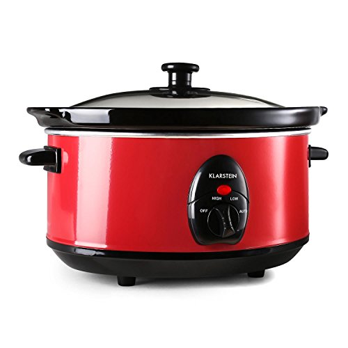 Klarstein Bristol 35 Olla de cocción Lenta 3,5 L (200W Potencia, Cocina a Baja Temperatura, sin fogones, Interior cerámica, Exterior Acero INOX Rojo)