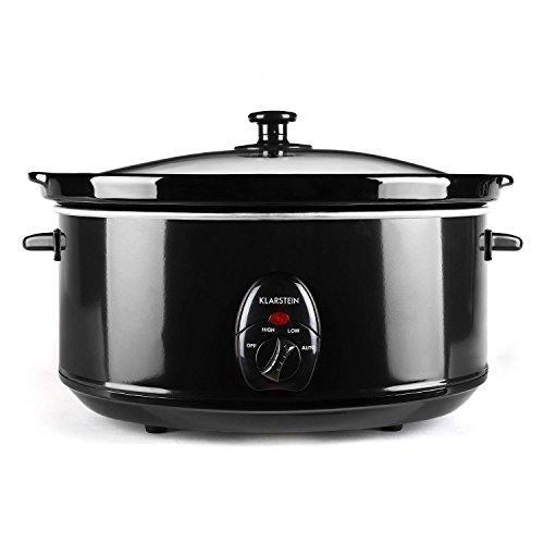 Klarstein Bristol 65 - Olla de cocción Lenta, Olla Lenta, 6,5 litros, cazuela Desmontable de cerámica, Exterior de Acero Inoxidable, Tapa de Vidrio, 300 W, 2 Niveles de Temperatura, Negro