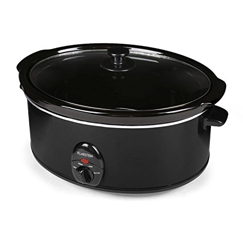 Klarstein Bristol 65 - Olla de cocción Lenta, Olla Lenta, 6,5 litros, cazuela Desmontable de cerámica, Exterior de Acero Inoxidable, Tapa de Vidrio, 300 W, 2 Niveles de Temperatura, Negro