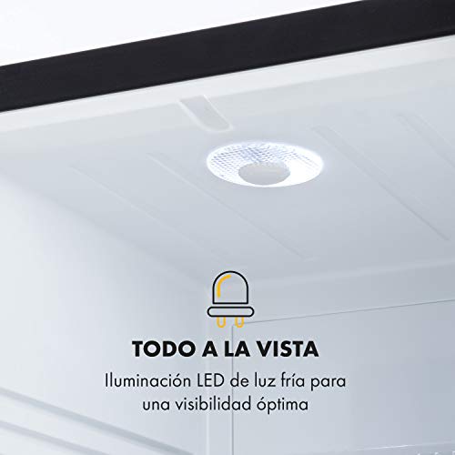 Klarstein Brooklyn 42 mininevera - compacta, independiente, termoeléctrica, 42 litros de capacidad, 12-18 °C, clase A, sistema SilentCool sin ruido, luces LED, puerta panorámica, Negro y Blanco