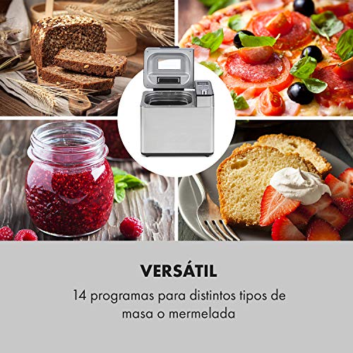 Klarstein Brotilde Family Breader - 14 programas, 3 niveles diferentes de dorado, 1h- función de calentamiento, temporizador 13h, pantalla LCD, sellado antiadherente, acero inoxidable