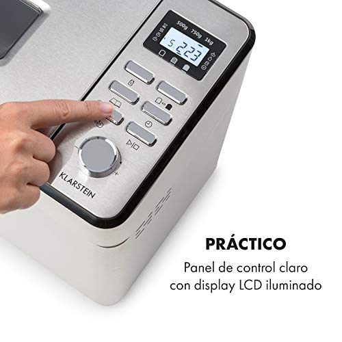 Klarstein Brotilde Family Breader - 14 programas, 3 niveles diferentes de dorado, 1h- función de calentamiento, temporizador 13h, pantalla LCD, sellado antiadherente, acero inoxidable