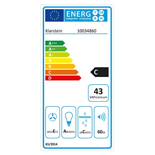 KLARSTEIN Capannina - Campana extractora encastrable, Potencia extracción 166m³/h, 60cm, 3 potencias, EEC C, Control Deslizante, Filtro Grasa de Aluminio, Iluminación LED, Acero Inoxidable, Plateado