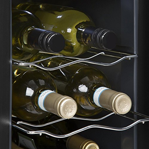 Klarstein - Ceres, Nevera vinos o Bebidas, Vinoteca, 16 L, 6 Botellas, 2 estantes, Control Táctil, Silencioso 36 dB, Puerta Cristal 12 a 18º, Iluminación Interior, Baldas extraíbles, Negro