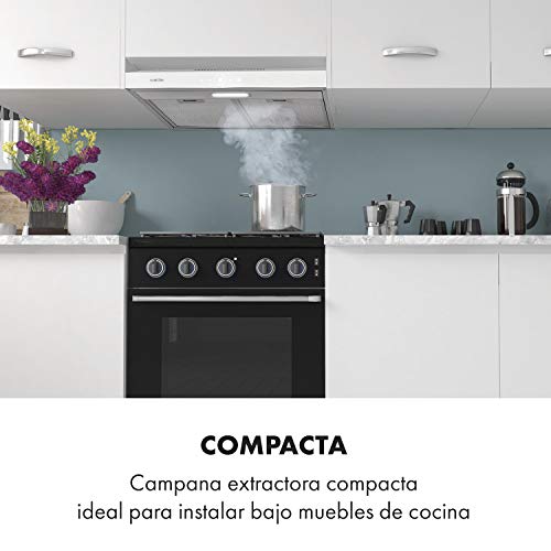 Klarstein Contempo Neo – extractor de humos bajo mueble, campana extractora, extracción, ventilación, 60 cm, 175 m³/h, SenseControl: control táctil integrado, acero inoxidable cepillado/blanco