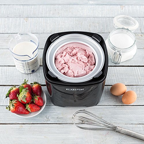 Klarstein Creamberry Máquina de helado -10 W de potencia, Capacidad 1,5 litros, Bajo consumo, Rápida elaboración en 20 minutos, Fácil de utilizar, Apagado automático, Pantalla digital, Negro