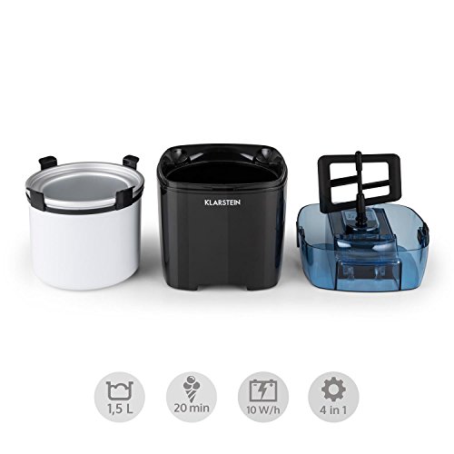 Klarstein Creamberry Máquina de helado -10 W de potencia, Capacidad 1,5 litros, Bajo consumo, Rápida elaboración en 20 minutos, Fácil de utilizar, Apagado automático, Pantalla digital, Negro