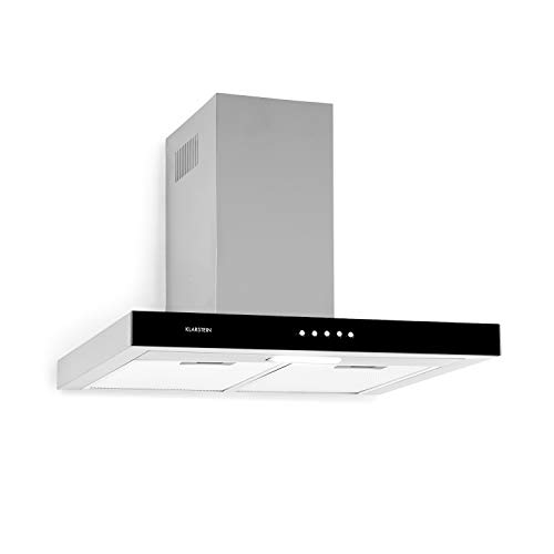 Klarstein Darya extractor de humos de pared - Clase A, 60 cm, extracción de 310 m³/h, 2 filtros de grasa de aluminio, 67 dB, acero inoxidable, frontal negro de vidrio acrílico, ventilación, plateado