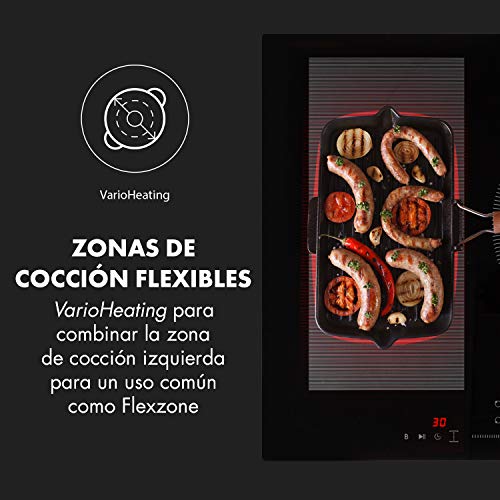 Klarstein Delicatessa 3 Flex placas de inducción – Fogones para cocina, autárquico, 3 zonas, 6600 W, 9 niveles, zona de paella, reconoce las ollas, programable, Control táctil, Vitrocerámica, Negro