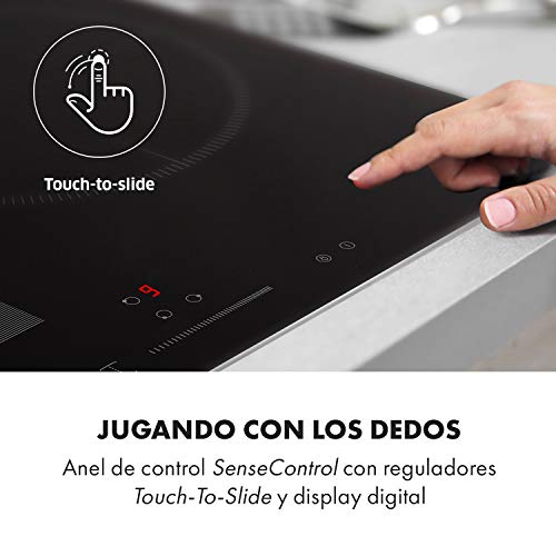 Klarstein Delicatessa 3 Flex placas de inducción – Fogones para cocina, autárquico, 3 zonas, 6600 W, 9 niveles, zona de paella, reconoce las ollas, programable, Control táctil, Vitrocerámica, Negro