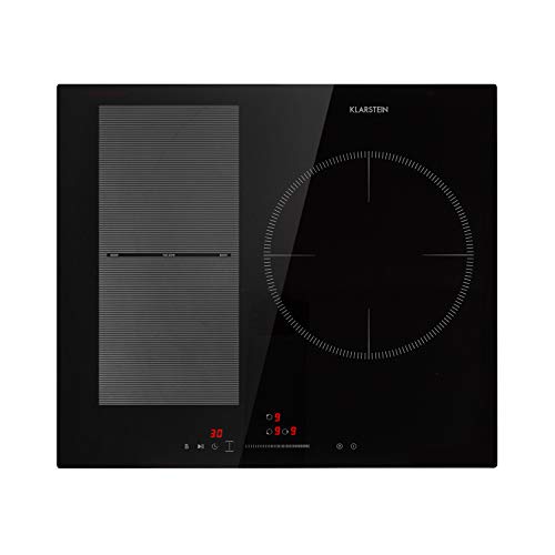 Klarstein Delicatessa 3 Flex placas de inducción – Fogones para cocina, autárquico, 3 zonas, 6600 W, 9 niveles, zona de paella, reconoce las ollas, programable, Control táctil, Vitrocerámica, Negro