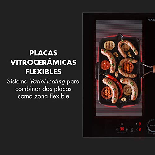 Klarstein Delicatessa 60 Hybrid Placa de cocina - Placa de inducción, Para empotrar, 4 zonas, 7000 W, Panel táctil, Flexzone, Sensor de sartenes, Autoapagado, Vitrocerámica, Negro