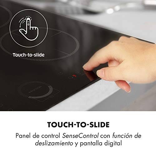 Klarstein Delicatessa 60 Hybrid Placa de cocina - Placa de inducción, Para empotrar, 4 zonas, 7000 W, Panel táctil, Flexzone, Sensor de sartenes, Autoapagado, Vitrocerámica, Negro