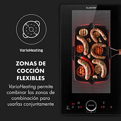 Klarstein Delicatessa Slim Black Edition - Placa vitrocerámica de inducción, 1800 y 2800 W, Temporizador de apagado, Control ecotérmico, Función para almacenar la temperatura, Seguro para niños, Negro