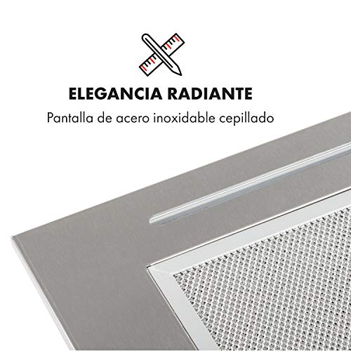 Klarstein Down Under - Campana extractora, Extractor de humos, 60 cm, Absorción de 590 m³/h, 190 W de potencia en 3 niveles, LED, Acero inoxidable, 61 dB, Material de montaje, Plateado