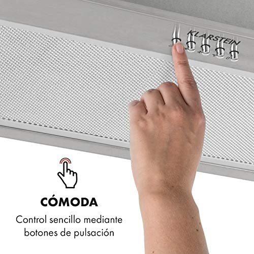 Klarstein Down Under - Campana extractora, Extractor de humos, 60 cm, Absorción de 590 m³/h, 190 W de potencia en 3 niveles, LED, Acero inoxidable, 61 dB, Material de montaje, Plateado