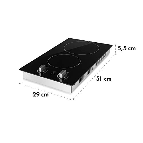 Klarstein EasyCook Domino palca de cocina cerámica - encastrable, sin bordes, 29 cm, 2 zonas, 3000 W, regulador giratorio, luces de control, vidrio tintado, negro