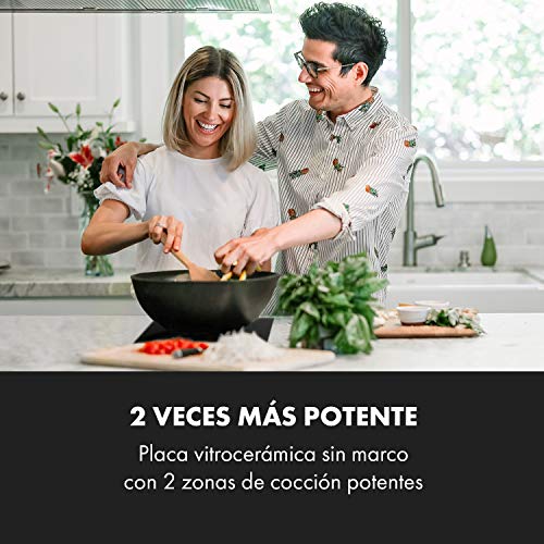 Klarstein EasyCook Domino palca de cocina cerámica - encastrable, sin bordes, 29 cm, 2 zonas, 3000 W, regulador giratorio, luces de control, vidrio tintado, negro