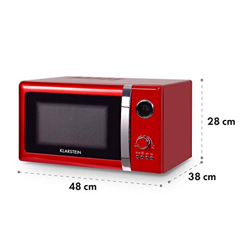 Klarstein Fine Dinesty - Horno microondas con grill, Microondas 2 en 1, Microondas 800W, Grill 1000W, Capacidad 23L, 12 programas, 3 niveles de descongelación, Display digital, Rojo