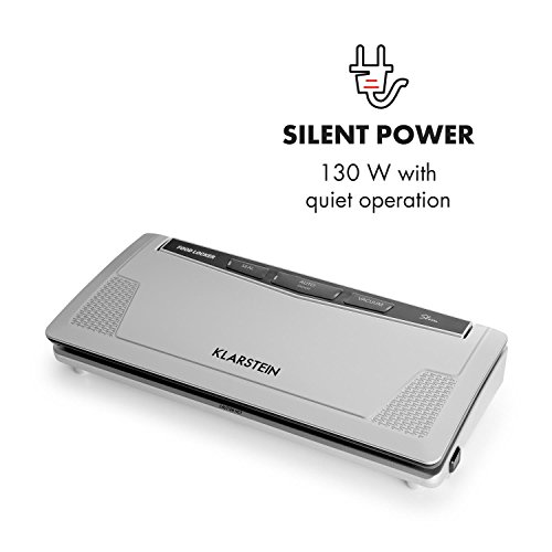 Klarstein FoodLocker Slim - Envasador al vacío, Máquina de vacío, 130 W, 9 L/min, Soldadura doble, Sous Vide, Automático, Control táctil, 10 x bolsas de vacío, Fácil limpieza, Plateado