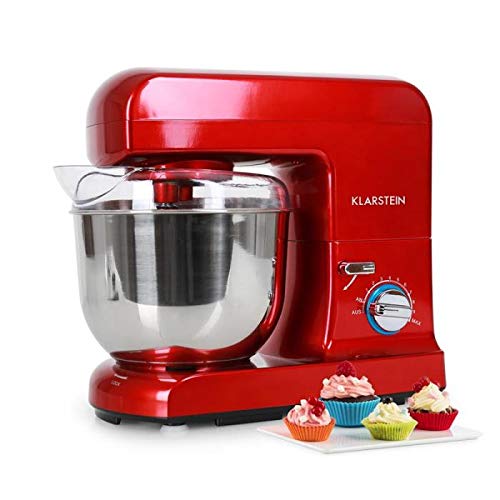 Klarstein Gracia Rossa - Robot amasador, Ayudante de cocina, Amasa, tritura, bate, remueve y mezcla, Batido planetario, 1,3 PS, 1000 W, 5 L, 10 etapas, Recipiente acero inoxidable, Rojo