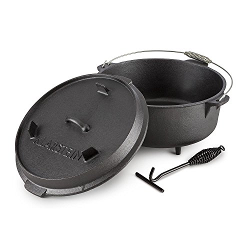 KLARSTEIN Hotrod 145 Olla de Hierro Fundido (12 qt/11,4 litros, Tapa hermética, Ideal para Cocina sobre Fuego o brasas, óptima distribución del Calor, cazuela de Barbacoa Negra)