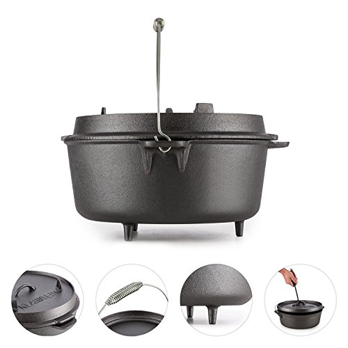 KLARSTEIN Hotrod 145 Olla de Hierro Fundido (12 qt/11,4 litros, Tapa hermética, Ideal para Cocina sobre Fuego o brasas, óptima distribución del Calor, cazuela de Barbacoa Negra)