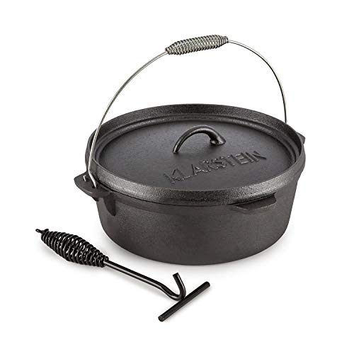 KLARSTEIN Hotrod 60 Olla de Hierro Fundido 5,7 litros (6 qt / 5,7 L, Tapa hermética, Ideal Cocina sobre Fuego o brasas, óptima distribución Calor, cazuela de Barbacoa Negra)