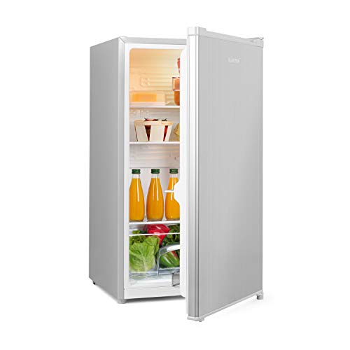 Klarstein Hudson Nevera - 88 litros, eficiencia energética A++, 3 estantes de cristal, 2 compartimentos para verduras, luz interior LED, 3 compartimentos para botellas de hasta 2 litros, Gris-plata