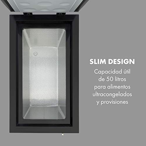 Klarstein Iceblokk - Congelador, Temperatura entre -26° y -15° C, Cesta extraíble para alimentos pequeños, Válvula de purgado, Ruedas, ECC A+, Capacidad de 50 litros, Negro