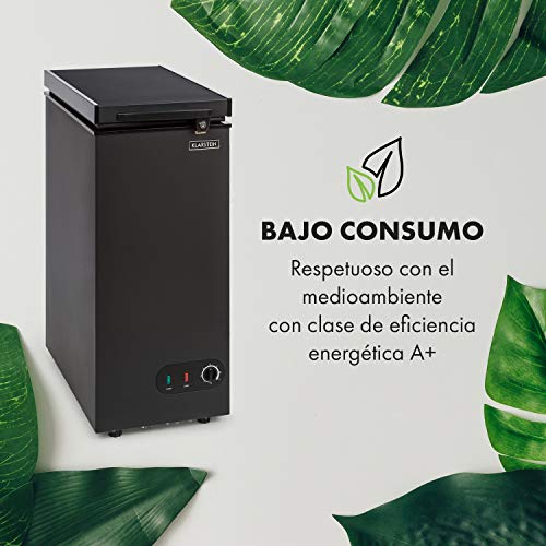 Klarstein Iceblokk - Congelador, Temperatura entre -26° y -15° C, Cesta extraíble para alimentos pequeños, Válvula de purgado, Ruedas, ECC A+, Capacidad de 50 litros, Negro