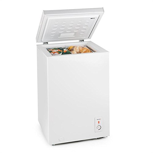 Klarstein Iceblokk - Congelador, Temperatura entre -26° y -15° C, Cesta extraíble para alimentos pequeños, Válvula de purgado, Ruedas, Potencia 75 kWh/a, ECC A+, Capacidad de 100 litros, Blanco