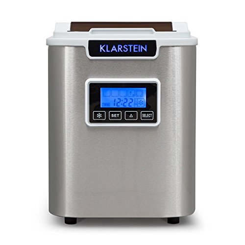 Klarstein Icemeister - Máquina de hacer hielo, Fabricadora de cubitos, 12 kg / 24 h, 150 W, 3 tamaños, Preparación en 10-15 min, Tanque de 1,1 L, Temporizador, Iluminación LED, Blanco