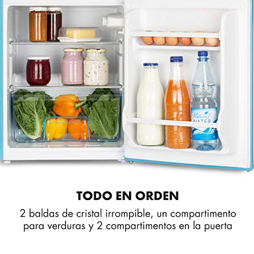 Klarstein Irene - Nevera combi, Nevera retro, Nevera de 61 litros, Congelador de 24 litros, Emisión de 40 dB, 2 baldas, 2 compartimentos en la puerta, Para familias pequeñas y solteros, Azul