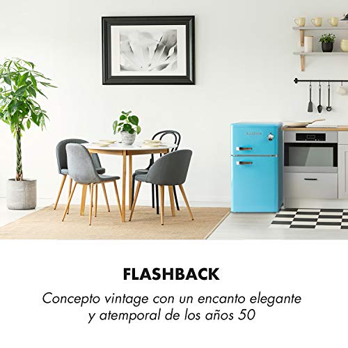 Klarstein Irene - Nevera combi, Nevera retro, Nevera de 61 litros, Congelador de 24 litros, Emisión de 40 dB, 2 baldas, 2 compartimentos en la puerta, Para familias pequeñas y solteros, Azul