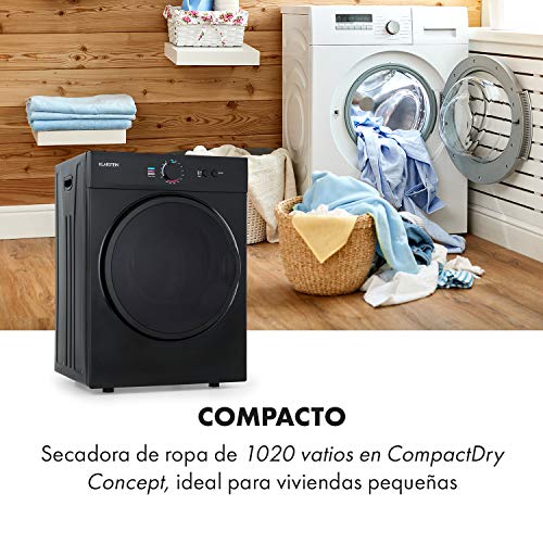 Klarstein Jet Set - Secadora de ropa por salida de aire, Potencia 1020 W, 2 niveles, Temporizador 20-200 min, Tambor de acero inoxidable, Capacidad 3 kg, 60 dB, Extractor, 49 x 69 x 47,5 cm, Negro