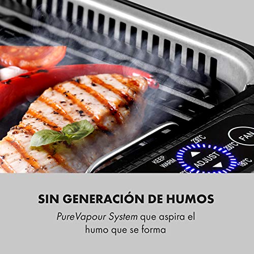 KLARSTEIN Köfte Barbacoa eléctrica - 1500 W, Control táctil, Quemador de Acero Inoxidable, Superficie de la Parrilla de Aluminio Fundido, Bandeja para Recoger Grasa, Conserva el Calor, Negro