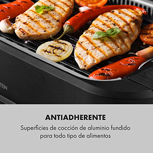 KLARSTEIN Köfte Barbacoa eléctrica - 1500 W, Control táctil, Quemador de Acero Inoxidable, Superficie de la Parrilla de Aluminio Fundido, Bandeja para Recoger Grasa, Conserva el Calor, Negro