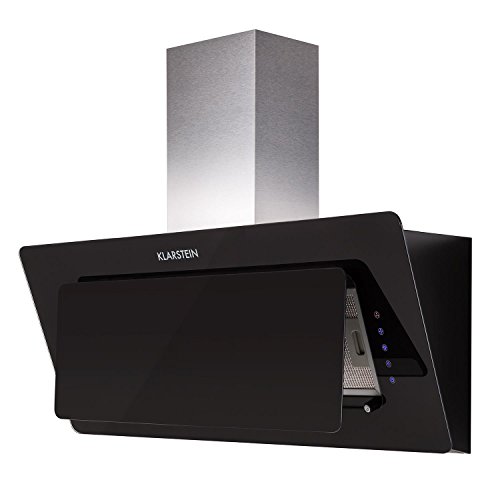 Klarstein Lorea 90 campana extractora con filtro de carbón activo - Extractor de humos, 280 m³/h, Vidrio frontal, Circulación de aire, Control táctil, Iluminación LED, 3 niveles, Negro