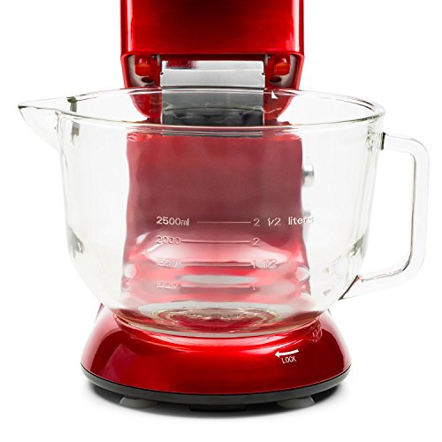 Klarstein Lucia Rossa 2G - Robot de cocina universal, Batidora, 1200 W, 5,2 Litros, Amasadora planetaria, Picadora de carne, Rodillo para pasta, Licuadora 1,5 Litros, 6 Velocidades, Rojo