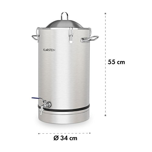 Klarstein Maischfest - Caldera de fermentación, Tanque de maceración, Apto para preparación de cerveza y vino, Volumen 25 L, Grifo de salida, Higiénico, Seguro, Hermético, Acero inoxidable