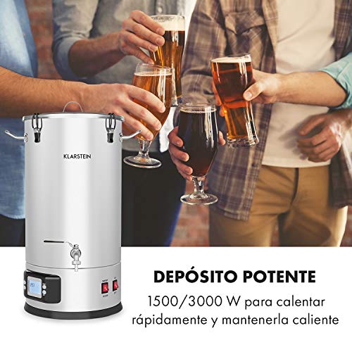 Klarstein Maischfest Caldera de maceración - Barril de cerveza, Fermentación de cerveza, 5 piezas, 1500 y 3000 W, 25 litros, Pantalla LCD, Regulable, Acero inoxidable