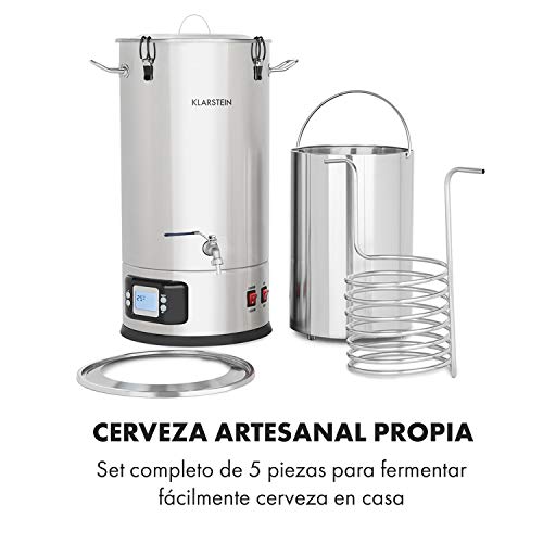 Klarstein Maischfest Caldera de maceración - Barril de cerveza, Fermentación de cerveza, 5 piezas, 1500 y 3000 W, 25 litros, Pantalla LCD, Regulable, Acero inoxidable