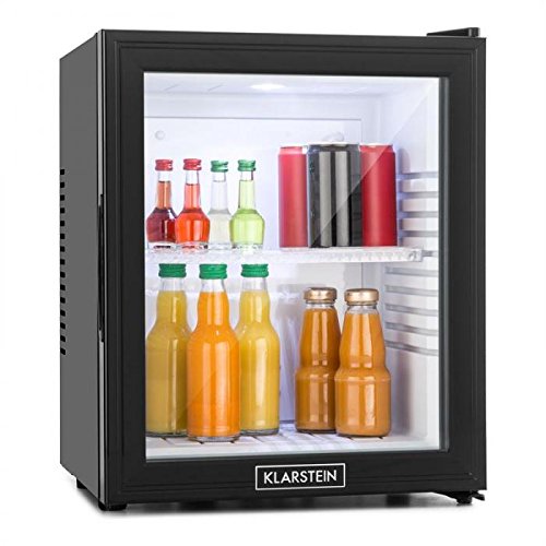 Klarstein MKS-13 Black Edition - Nevera Vinoteca, Minibar, Mininevera, Volumen 32 litros, Clase de eficiencia energética A, Silencioso 0 dB, Bajo Consumo, Puerta Cristal, Negro